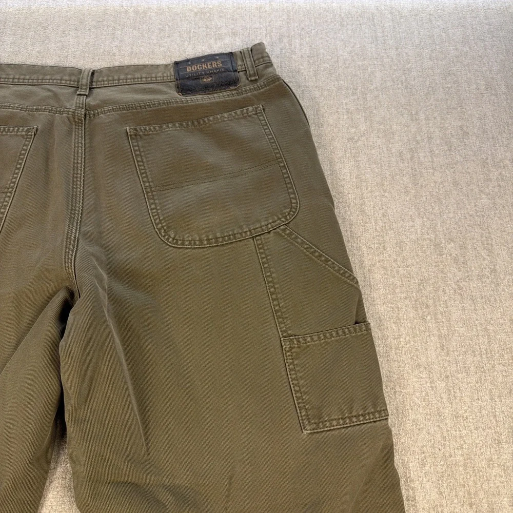 Vtg Dockers Khakis Carpenter Pants‎ Mens 38 X 32 Olive Utility Canvas Belt Loop